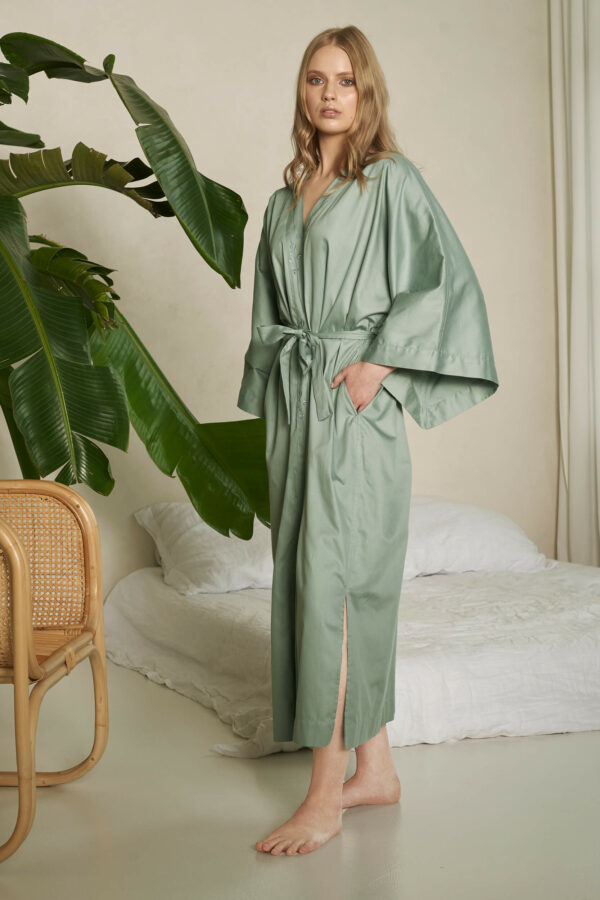 Bawełniany szlafrok w kolorze szałwiowym — ciesz się luksusem w domowym zaciszu